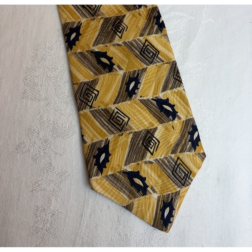 Studio By Fumagalli's 100% Silk Neck Tie Geometric Art Deco Yellow